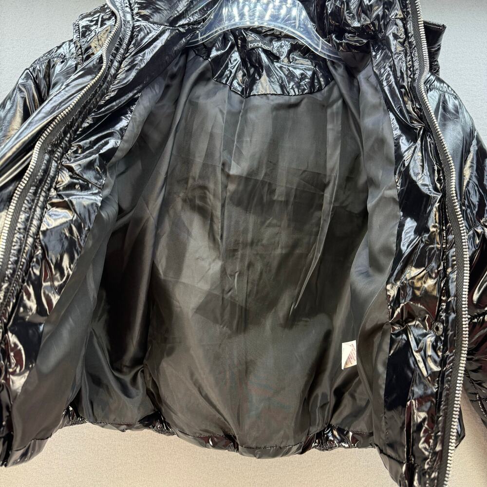 Boohoo Puffer Coat Women's Size 6 Shiny Black Hooded Cropped Streetwear Gorpcore - Picture 7 of 12
